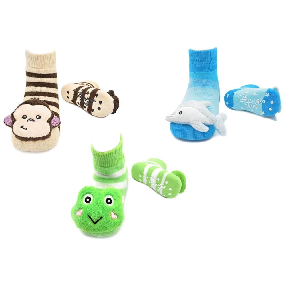 NEW LIVENTI INC. kids boogie toe rattle socks - set of 3 in baby dolfin, green f